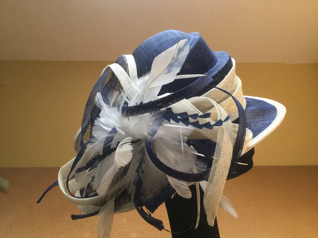 Blue Royal Sinamay with Feathers - 55L